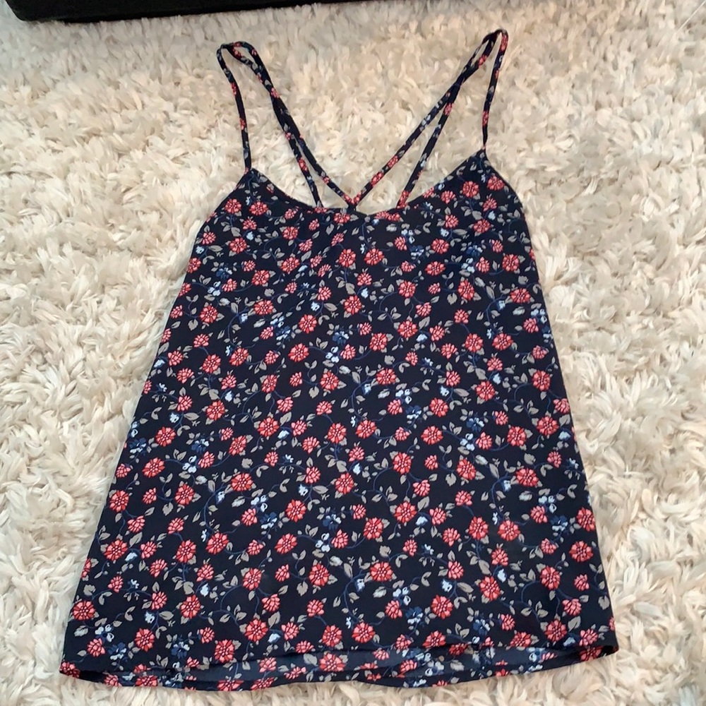 Navy Blue Floral Strappy Tank top